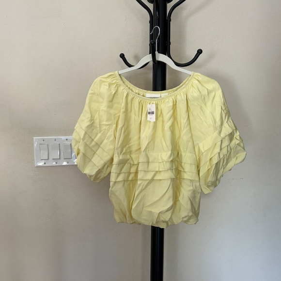 Yellow Loose Billowy Fit Elastic Hems Short-sleeve Blouse - Picture 4 of 8
